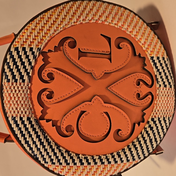 Christian Lacroix Nora Shoulder Bag Sherbet Rafia-Coral 8"Diameter X W-3" - Picture 2 of 13